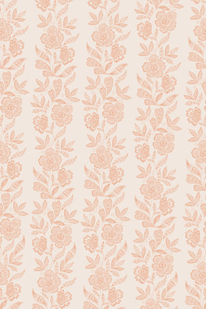 Dilys wallpaper by Curate Space in peach, full repeat of a floral stripe
