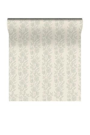 Dilys wallpaper by Curate Space in pebble grey, rolled length showing a floral stripe