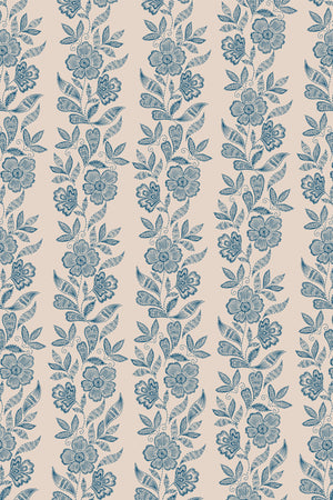 Dilys wallpaper by Curate Space in teal, full repeat of a floral stripe