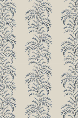 Edie wallpaper by Curate Space in blue, full repeat of arching fern fronds in vertical columns