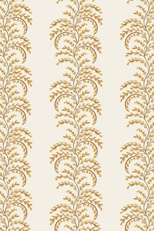 Edie wallpaper by Curate Space in ochre yellow, full repeat of arching fern fronds in vertical columns