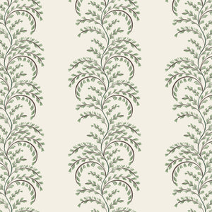 Edie wallpaper by Curate Space in soft green, full repeat of arching fern fronds in vertical columns