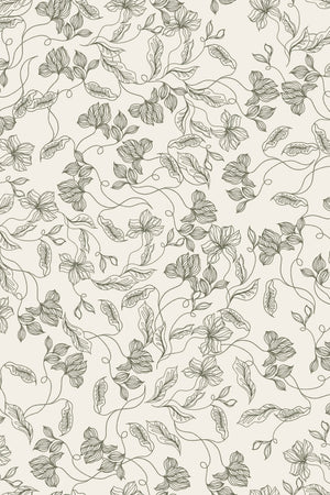 Elena wallpaper by Curate Space in light green, full repeat of fine linear floral vines