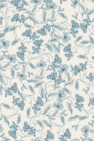 Elena wallpaper by Curate Space in teal, full repeat of fine linear floral vines