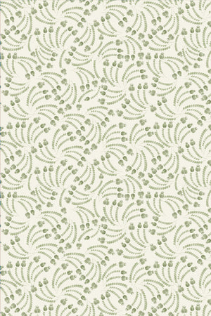 Elsie wallpaper by Curate Space in lichen green, full repeat of dried poppy head motifs