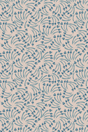 Elsie wallpaper by Curate Space in teal, full repeat of dried poppy head motifs