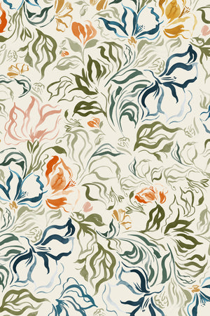 Eva wallpaper by Curate Space in off-white, full repeat of a large-scale painterly floral