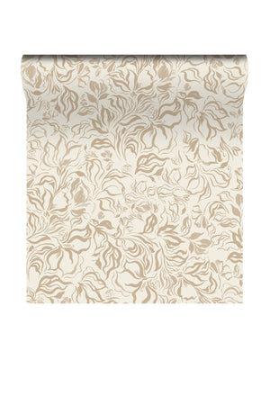 Eva wallpaper by Curate Space in pebble grey, rolled length showing a large-scale painterly floral