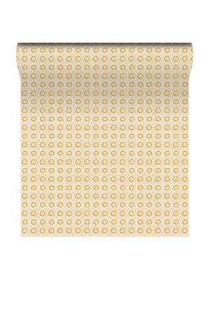 Mabel wallpaper by Curate Space in yellow, rolled length showing small rosette motifs