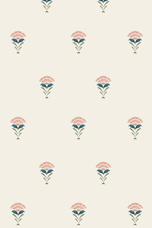 Madeline wallpaper by Curate Space in parchment cream, full repeat of fan-shaped floral motifs