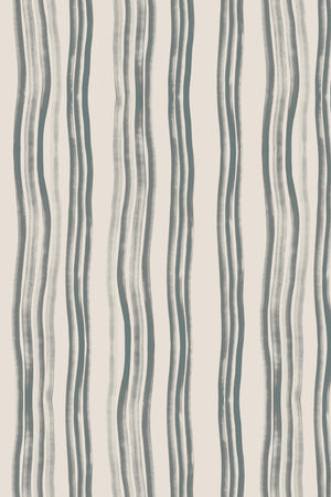Mara wallpaper by Curate Space in navy, full repeat of hand-painted wavy stripes