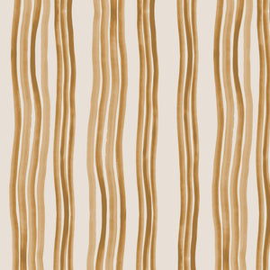 Mara wallpaper by Curate Space in ochre yellow, full repeat of hand-painted wavy stripes