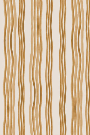Mara wallpaper by Curate Space in ochre yellow, full repeat of hand-painted wavy stripes