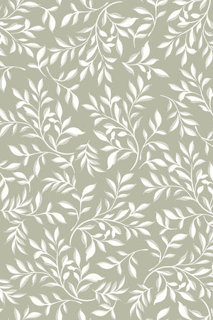 Marni wallpaper by Curate Space in sage green, full repeat of sweeping leafy vines