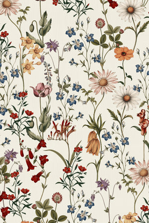 Nola wallpaper by Curate Space in off-white, full repeat of wildflowers and tall stems