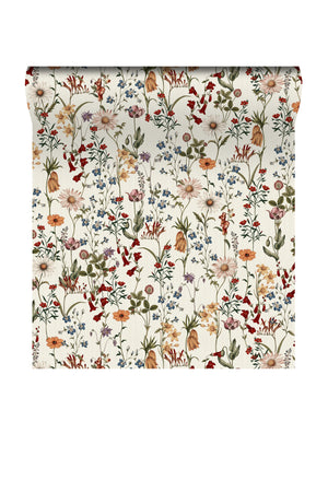 Nola wallpaper by Curate Space in off-white, rolled length showing wildflowers and tall stems