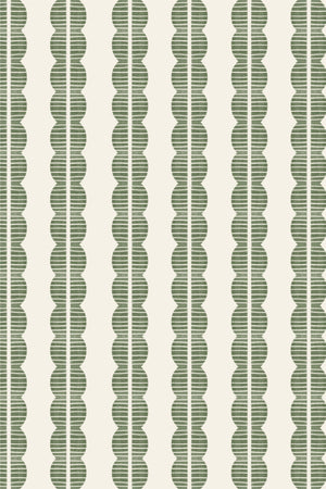 Rosalie wallpaper by Curate Space in soft green, full repeat of a scalloped stripe