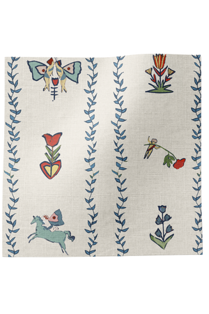 Dance Away in the Garden Linen Fabric in Blue