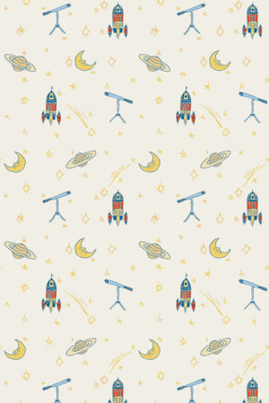 Float Away into Space Linen Fabric by Annika Reed Studio