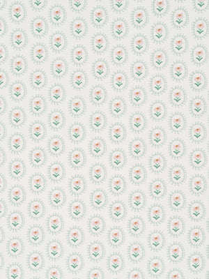 Folly wallpaper by Parker and Jules in pale green, flat sample of small sunburst medallions