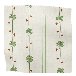 Garden Tetris linen by Annika Reed in cream and green, flat sample of garden sprigs in a grid