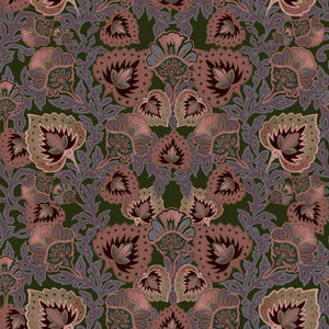 Garden of India wallpaper by Tatie Lou in brown and pink, roll showing an Indian-style garden medallion