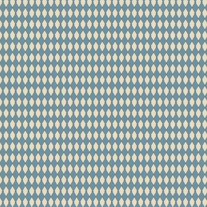 Harlequin Parade wallpaper by Annika Reed in blue, full repeat of a small harlequin check