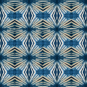 Indigo Itajime wallpaper by Tatie Lou in blue, flat sample of itajime shibori folds