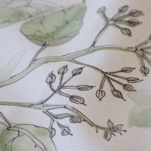 Wrens in the Ivy Organic Calico Fabric Linen