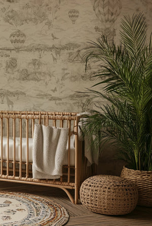 Lyons Den Wallpaper in Parchment by Victoria Sanders, nursery setting