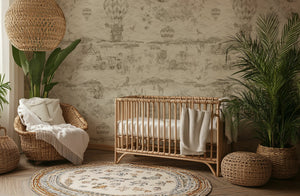 Lyons Den Wallpaper in Parchment by Victoria Sanders, nursery room setting