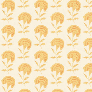 Marigold linen by Annika Reed in yellow, full repeat of marigold flowers