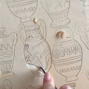 A Muggle of Jugs wallpaper by Annika Reed, the artist's artwork in progress showing painted jugs and vases
