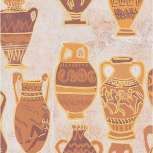 A Muggle of Jugs wallpaper by Annika Reed in orange, detail of painted jugs and vases