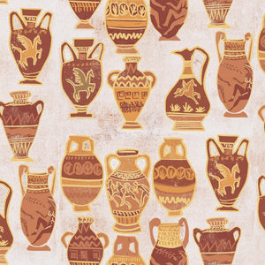A Muggle of Jugs wallpaper by Annika Reed in orange, pattern sample of painted jugs and vases
