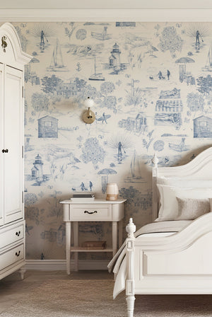 Days Like These Wallpaper in Navy by XV Interiors and Victoria Sanders, room setting