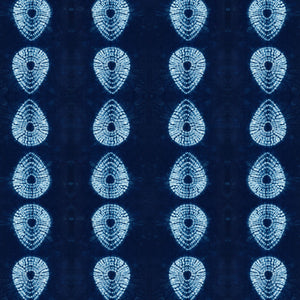 Indigo Nui wallpaper by Tatie Lou in indigo blue, flat sample of nui shibori dots