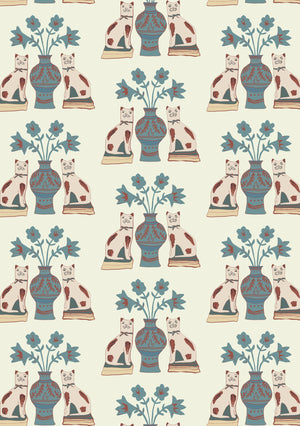 Pair of Cats Linen Fabric by Annika Reed Studio