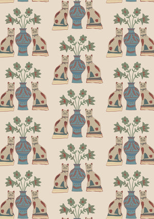 Pair of Cats Linen Fabric by Annika Reed Studio