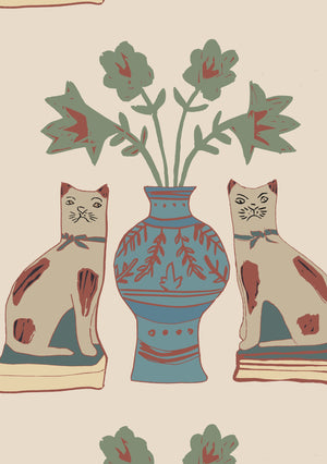 Pair of Cats Linen Fabric by Annika Reed Studio