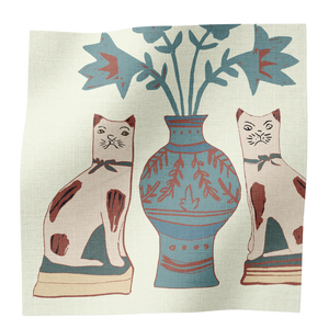 Pair of Cats Linen Fabric in Granny’s House