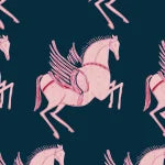 Pegasus wallpaper by Annika Reed in navy and pink, close-up of winged horses