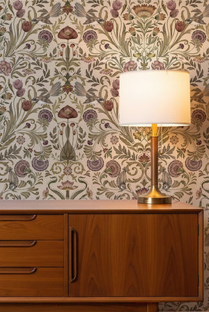 Victorian Bloom Wallpaper in Oatmeal by Victoria Sanders, room setting