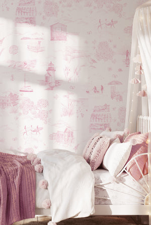 Days Like These Wallpaper in Candyfloss Pink by XV Interiors and Victoria Sanders, room setting