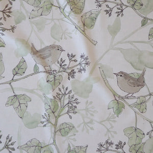 Wrens in the Ivy Organic Calico Fabric Linen