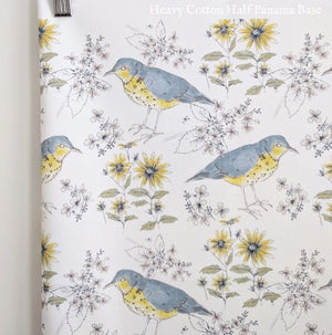 Song Thrush and Flora Fabric- Cotton Drill