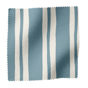 Three Legged Race Linen Fabric in Blue and White