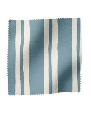 Three Legged Race Linen Fabric in Blue and White