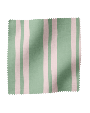 Three Legged Race Linen Fabric in Pink and Green