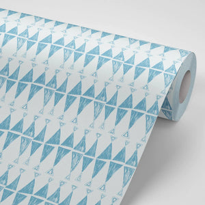 Triangles Wallpaper in Aegean, rolled
